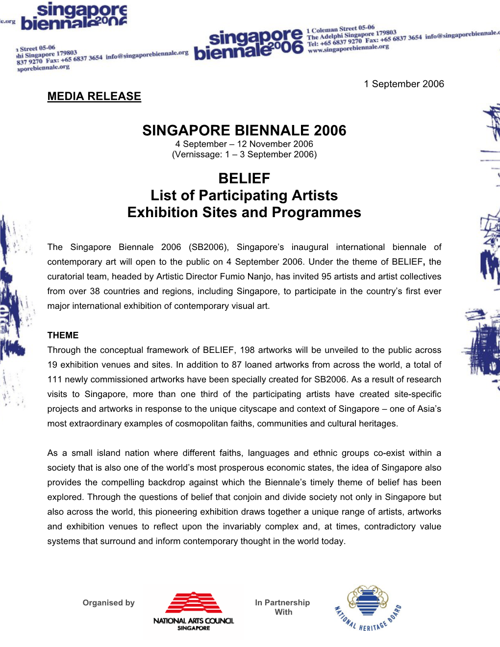 SINGAPORE BIENNALE 2006 BELIEF List of Participating Artists