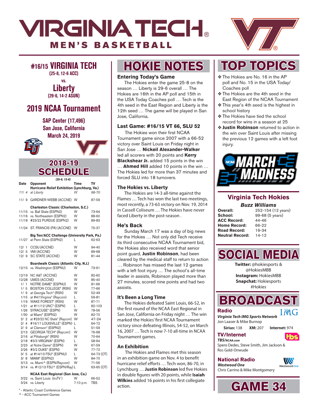 Top Topics Hokie Notes Broadcast Game 34 Social