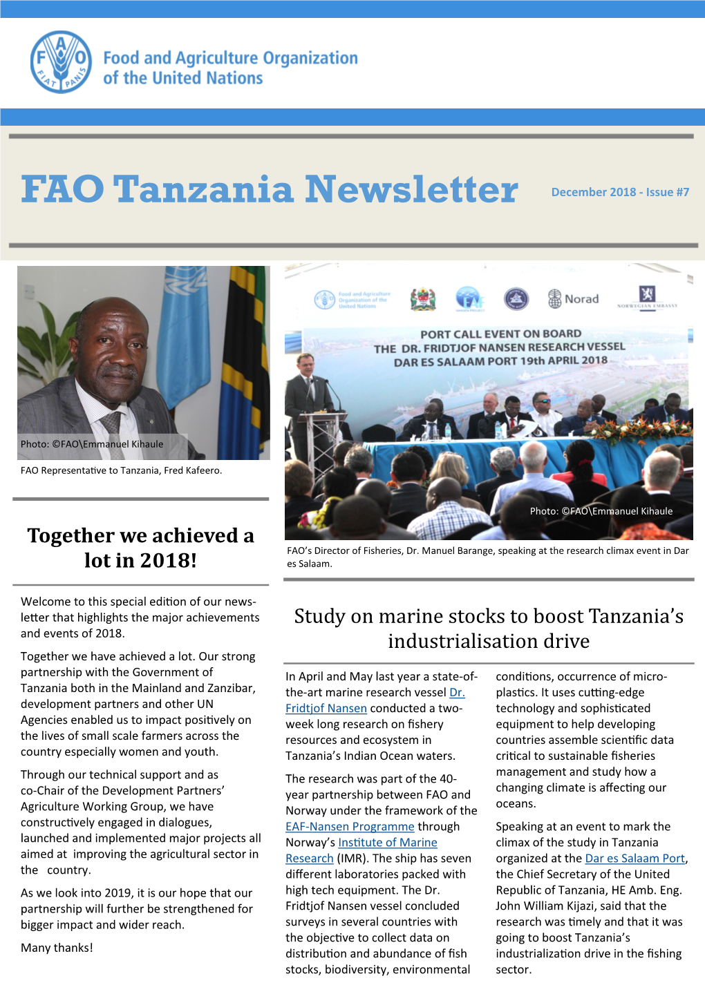 FAO Tanzania Newsletter December 2018 - Issue #7