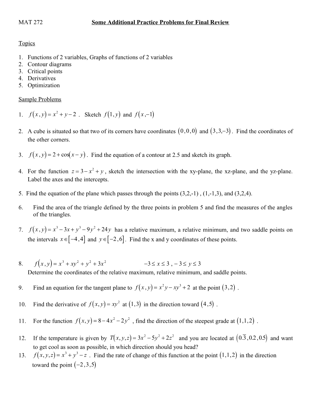 MAT 272 Test 1 Review Chapter 11