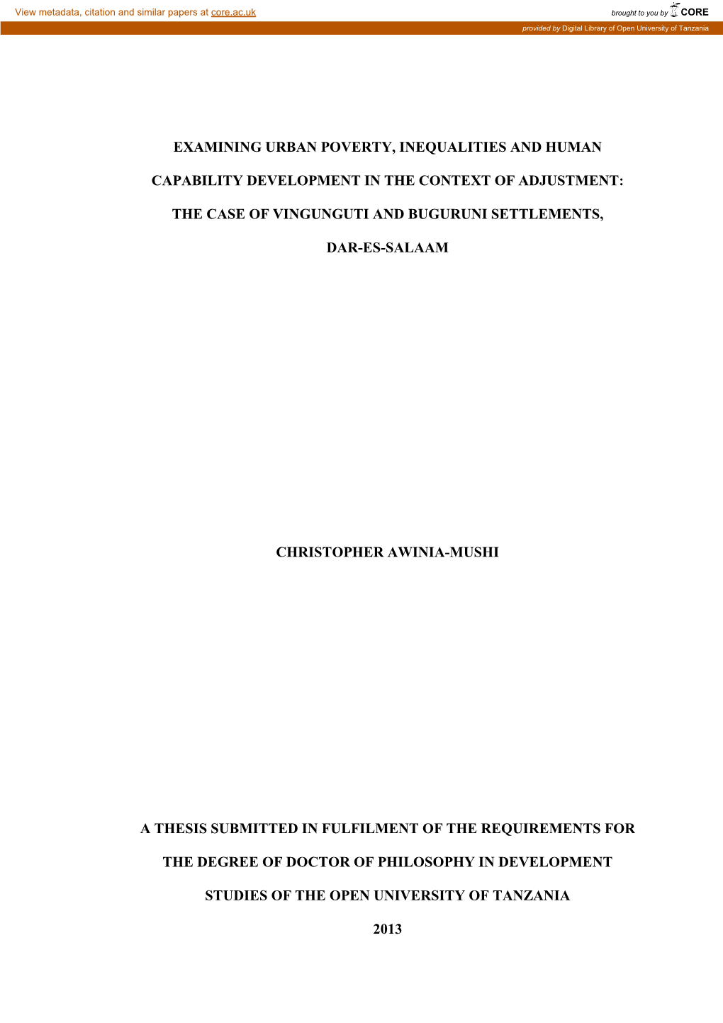 Examining Urban Poverty, Inequalities and Human