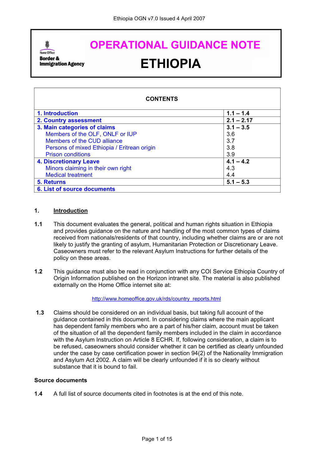 Ethiopia OGN V7.0 Issued 4 April 2007