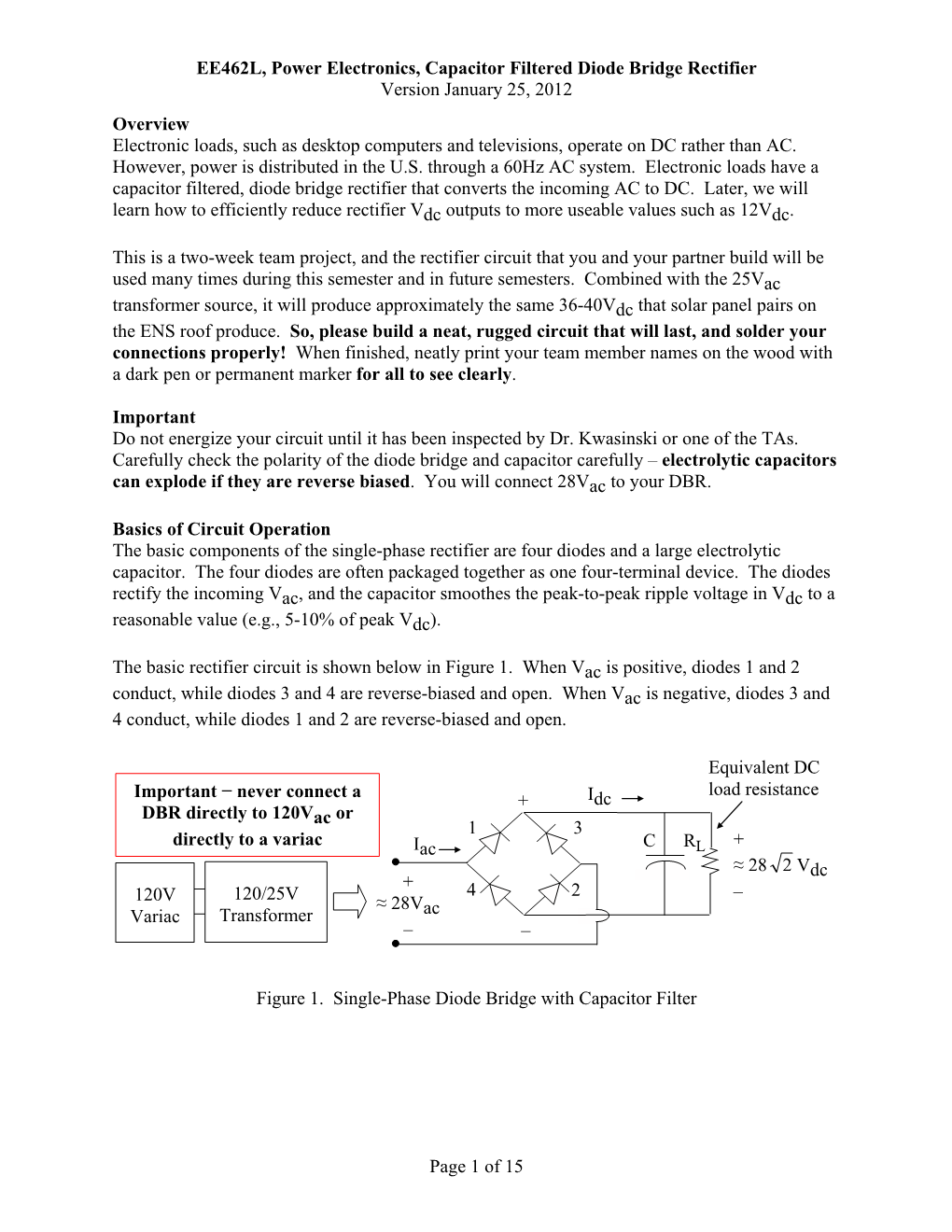 EE462L, Power Electronics, Capacitor Filtered Diode Bridge