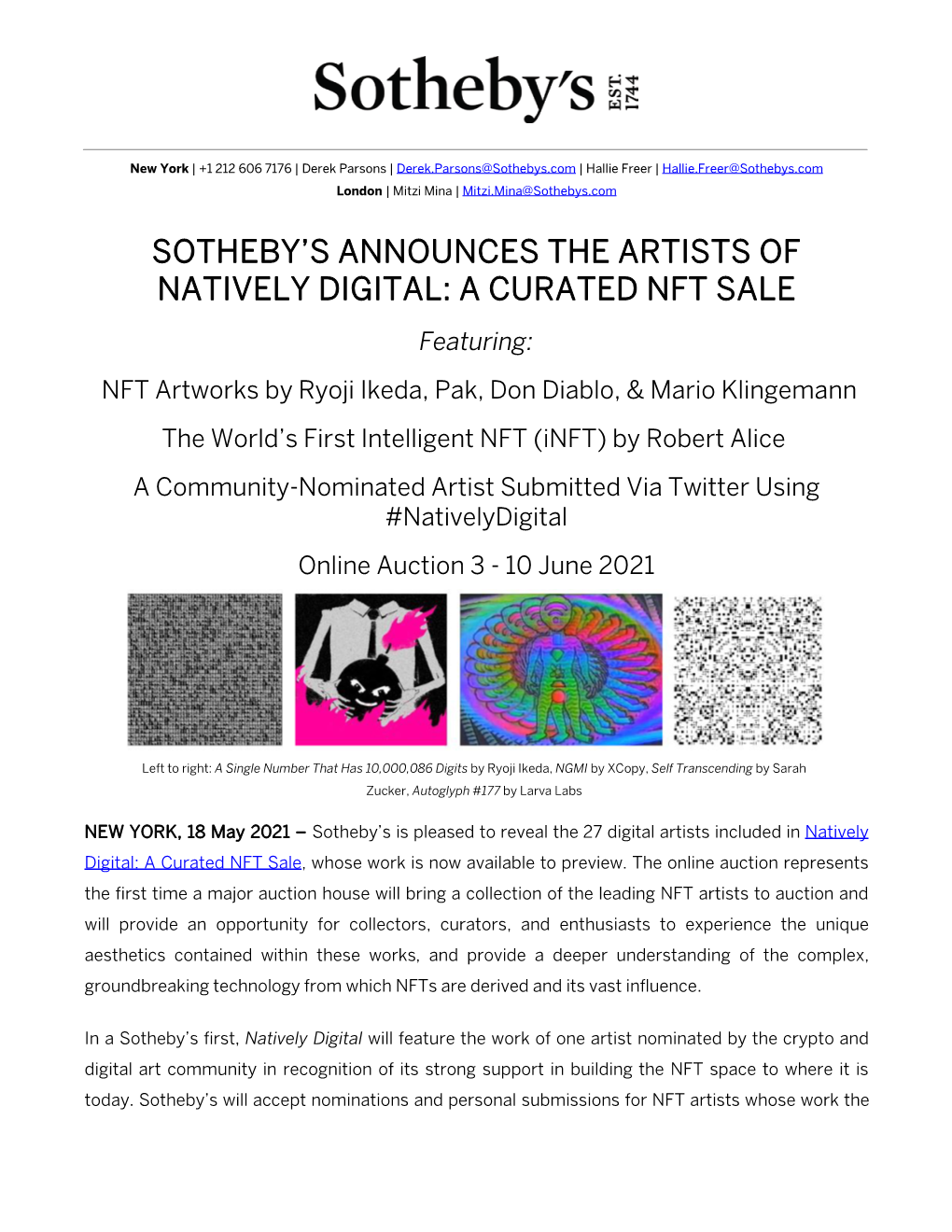 Sotheby's Press Release