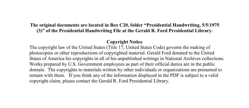Of the Presidential Handwriting File at the Gerald R