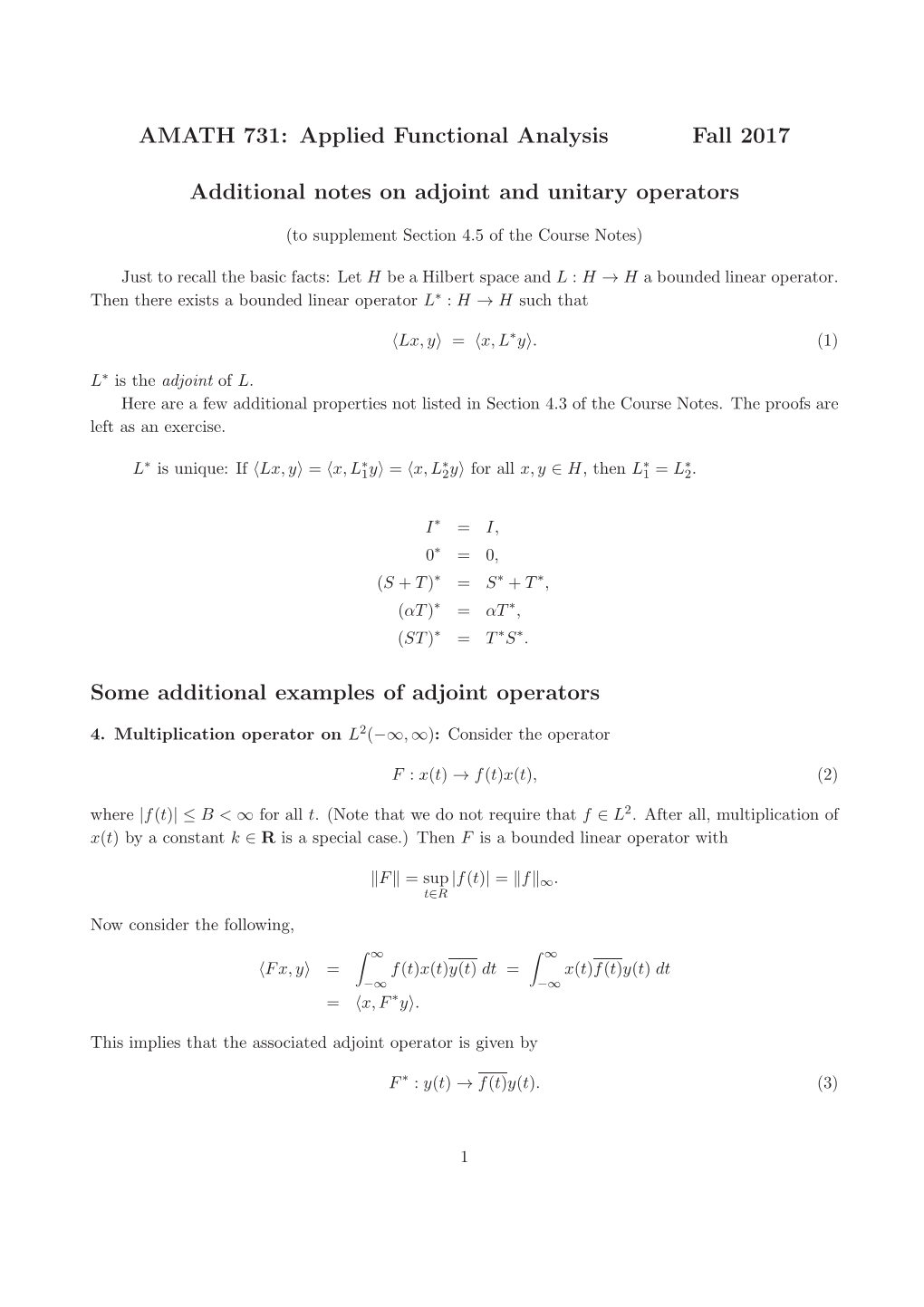 Additional Notes on Adjoint and Unitary Operators