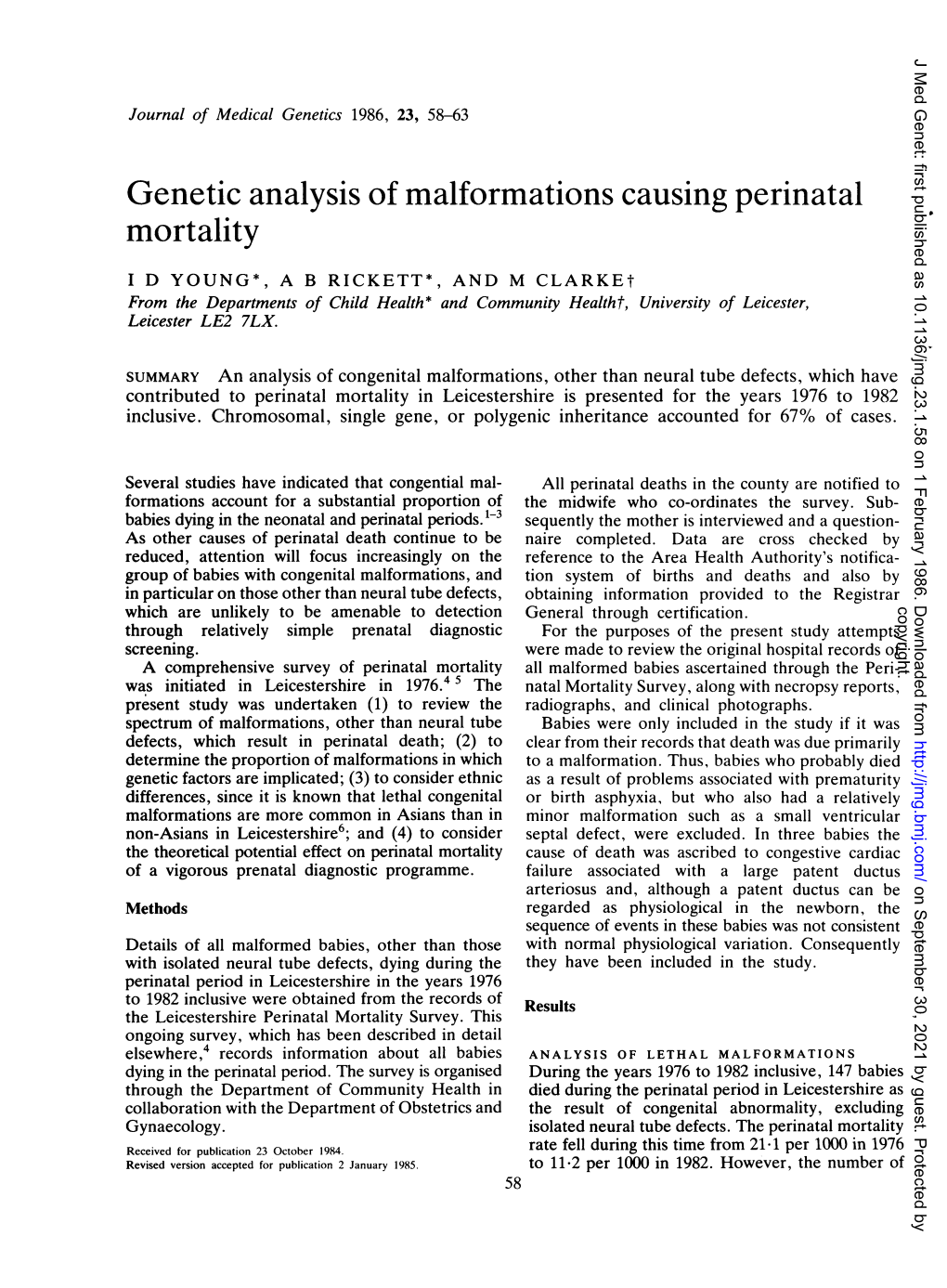 Genetic Analysis of Malformations Causingperinatal Mortality