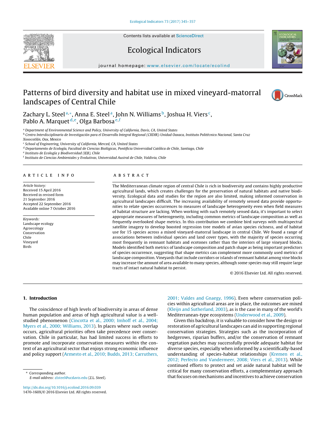 Patterns of Bird Diversity and Habitat Use in Mixed Vineyard-Matorral