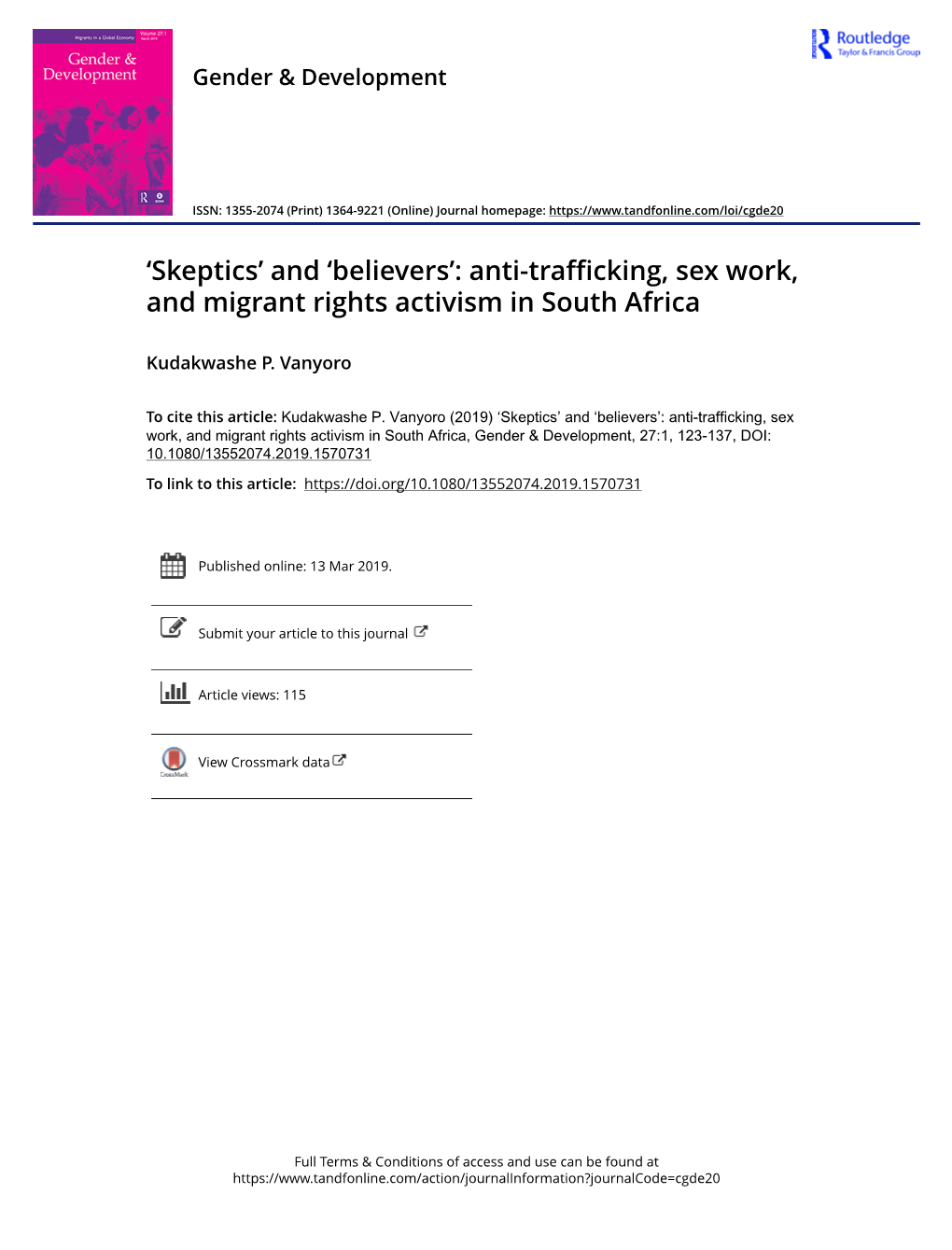 Anti-Trafficking, Sex Work, and Migrant Rights Activism in South Africa