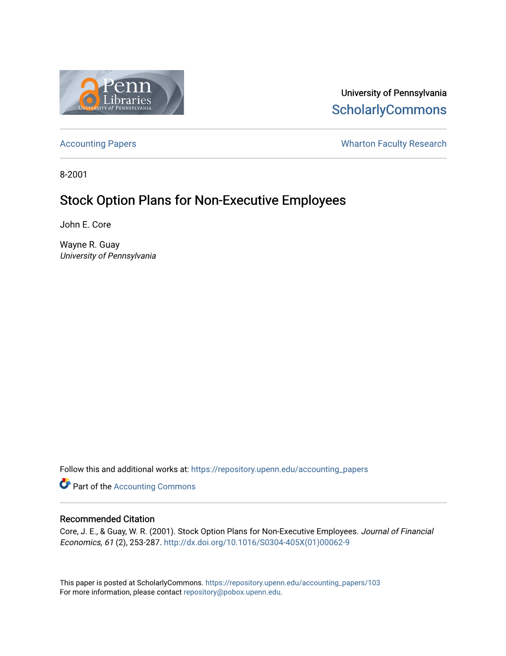 Stock Option Plans for Non-Executive Employees