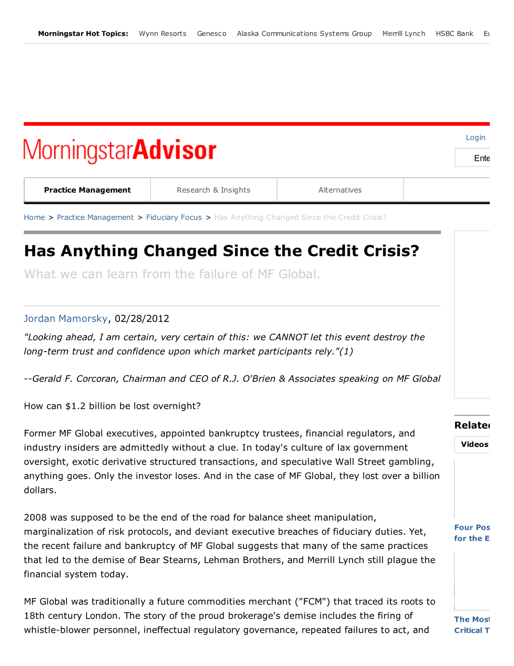 Has an Thing Changed Since the Credit Crisis?
