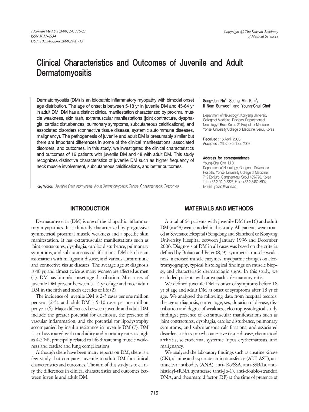 Clinical Characteristics and Outcomes of Juvenile and Adult Dermatomyositis