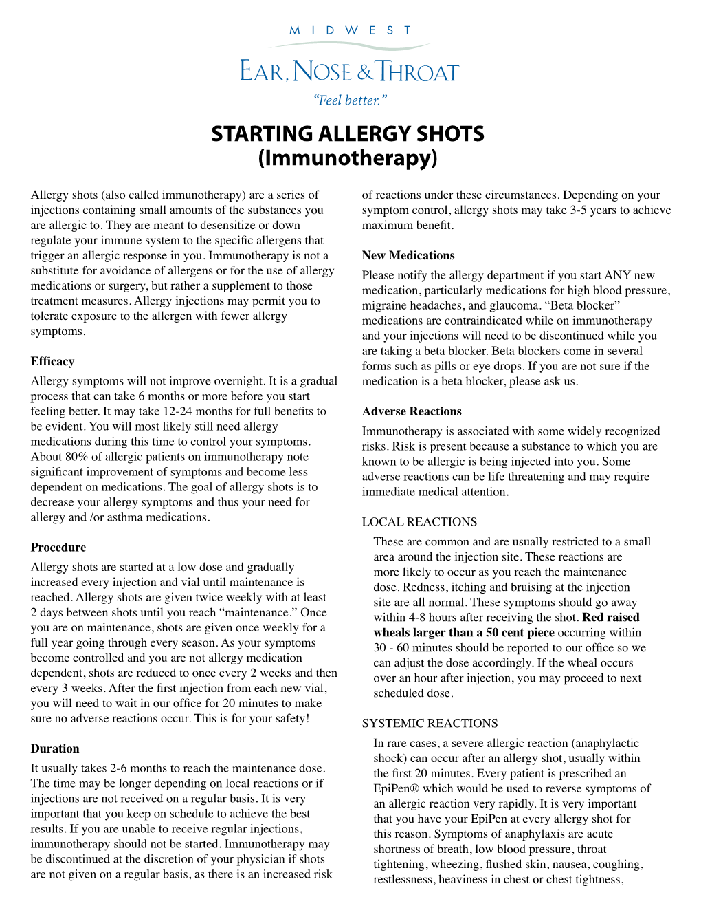 STARTING ALLERGY SHOTS (Immunotherapy)