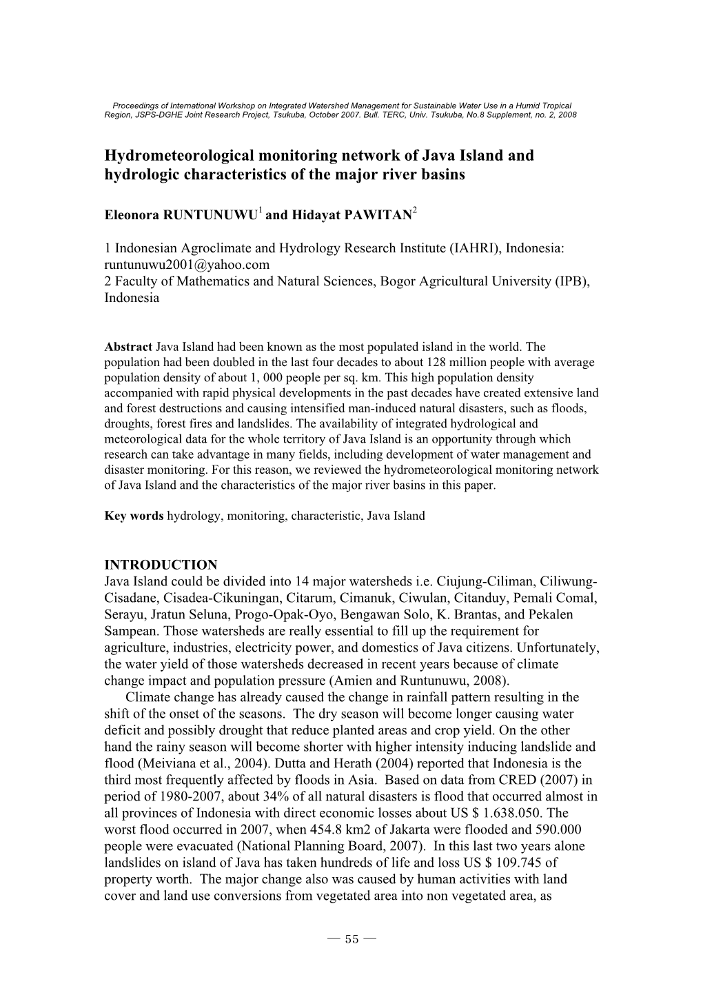 Hydrometeorological Monitoring Network of Java Island and Hydrologic Characteristics of the Major River Basins