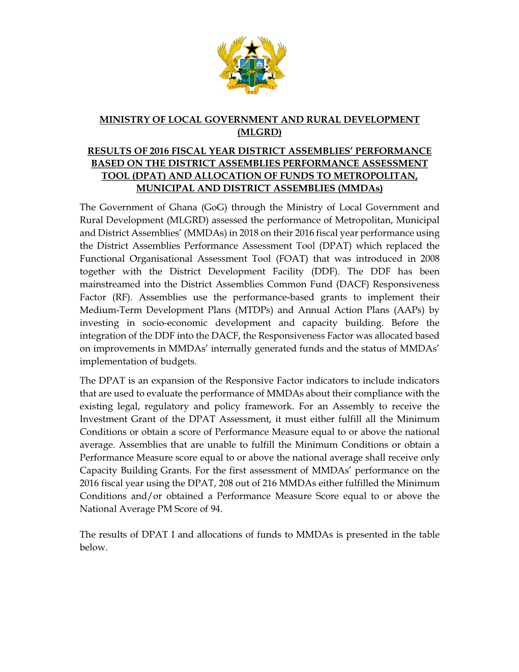 (Mlgrd) Results of 2016 Fiscal Year District Assemblies