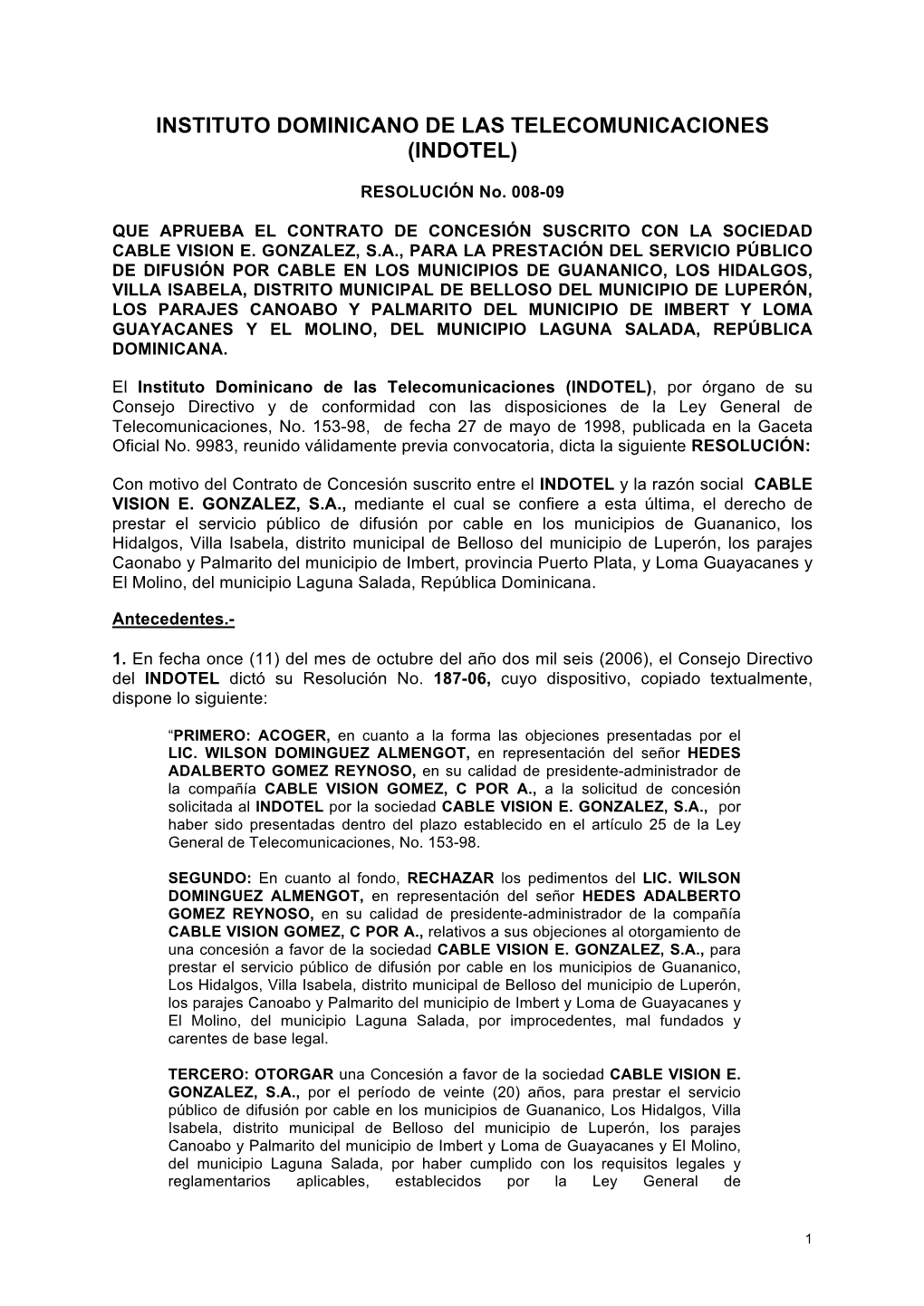 Res. 008-09 Aprueba Contrato Cable Visión E Gonzalez