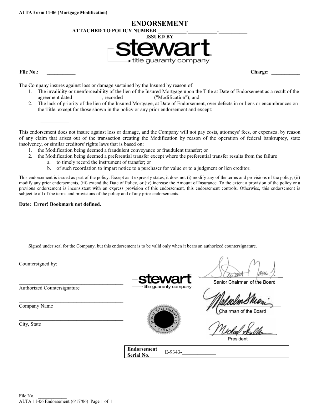 ALTA Form 11-06 (Mortgage Modification)