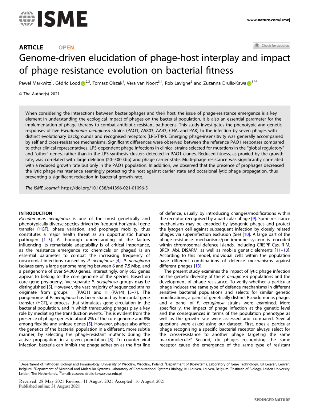 Genome-Driven Elucidation of Phage-Host Interplay and Impact Of