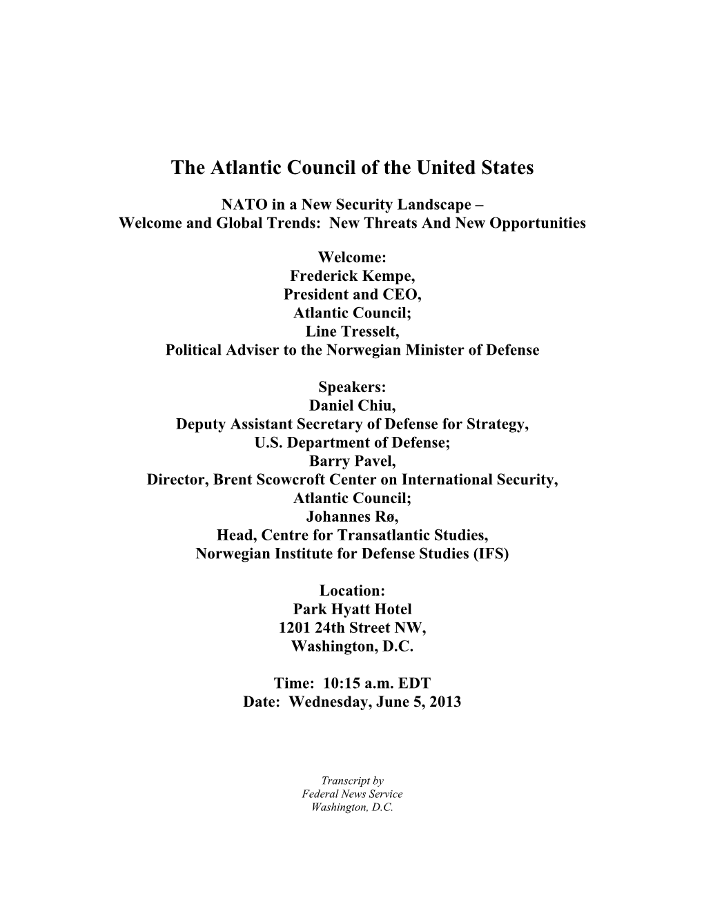 The Atlantic Council of the United States