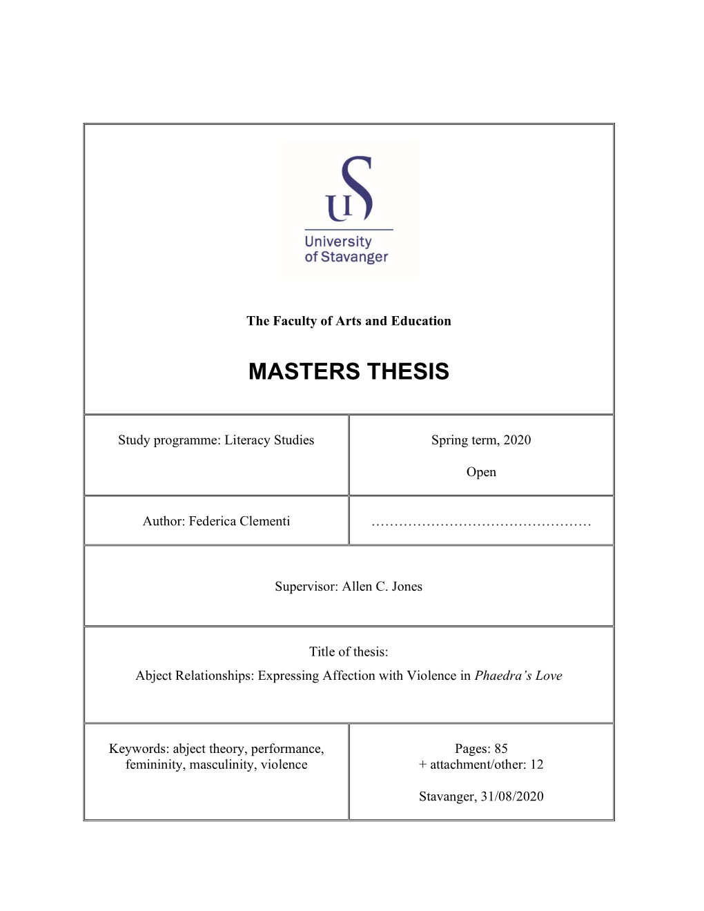 Masters Thesis