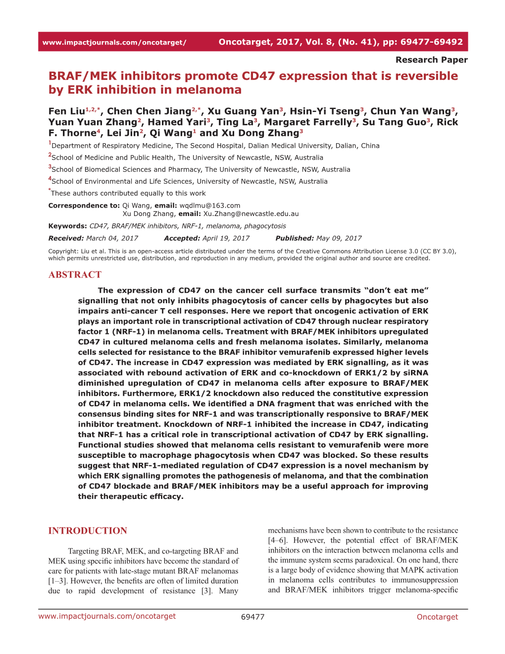 BRAF/MEK Inhibitors Promote CD47 Expression That Is Reversible by ERK Inhibition in Melanoma