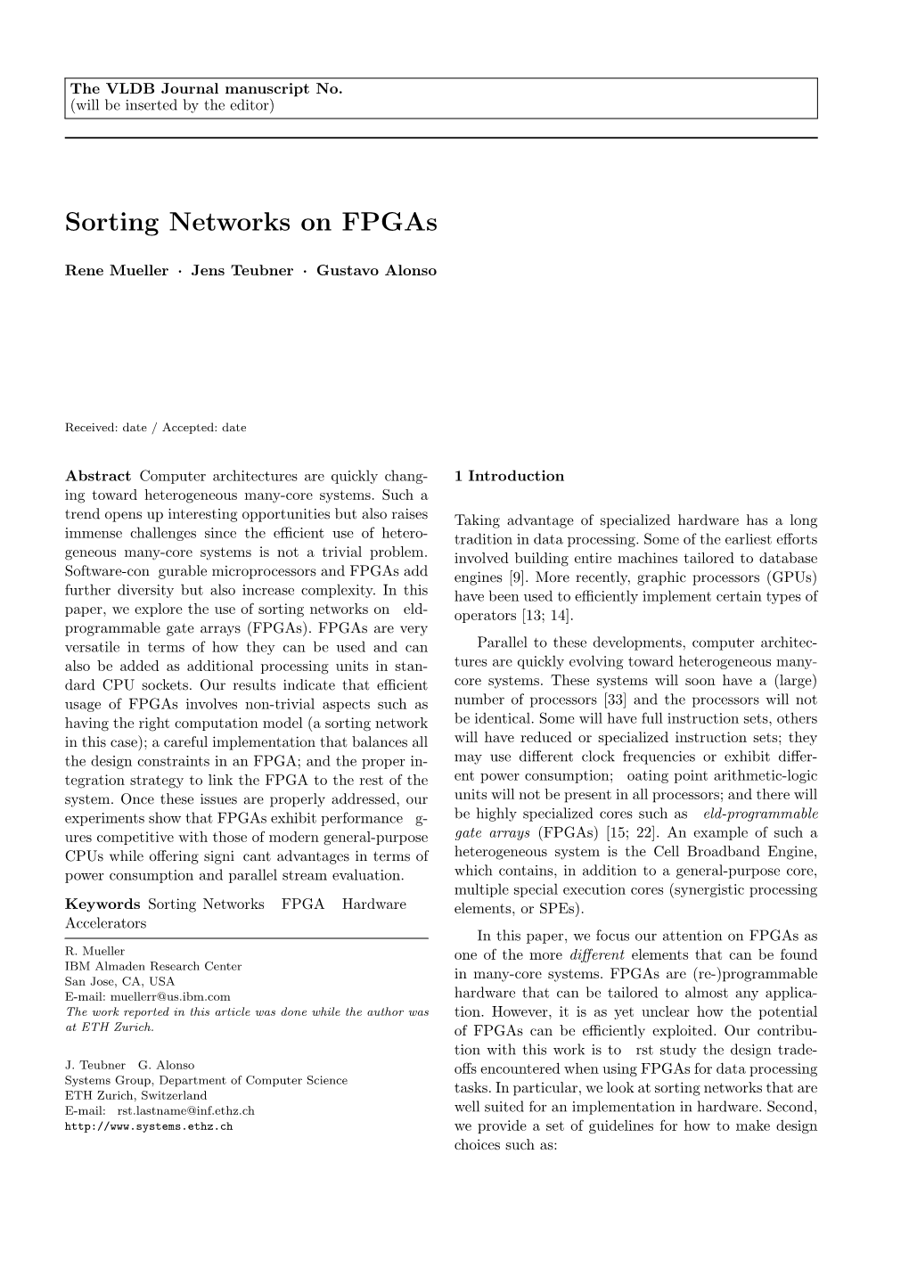 Sorting Networks on Fpgas