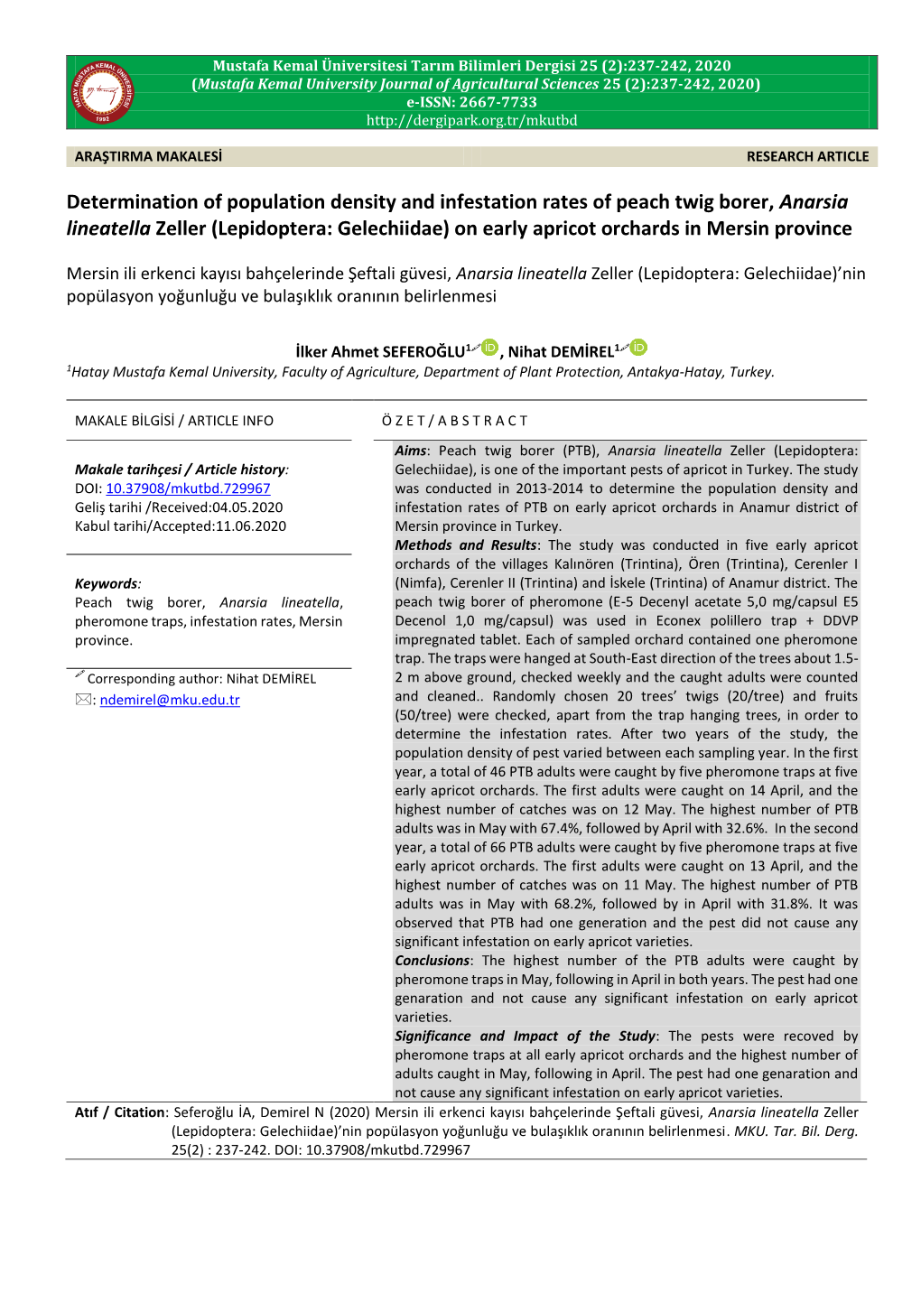 Determination of Population Density and Infestation Rates Of