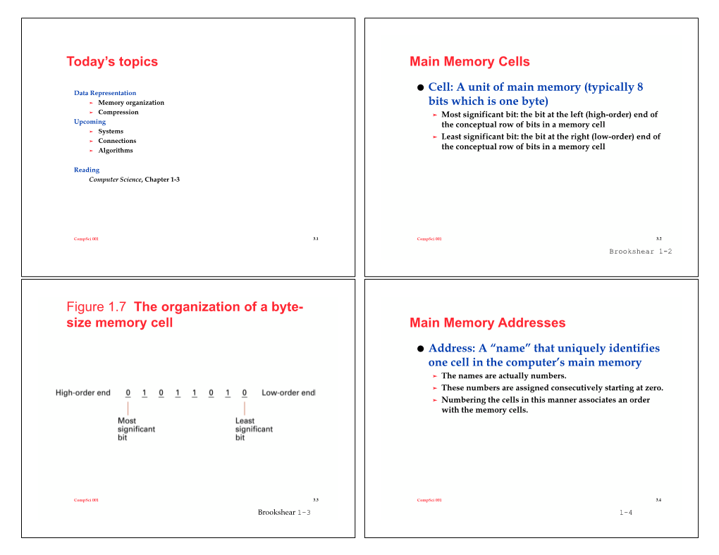 Today's Topics Main Memory Cells Figure 1.7 the Organization of a Byte- Size Memory Cell Main Memory Addresses