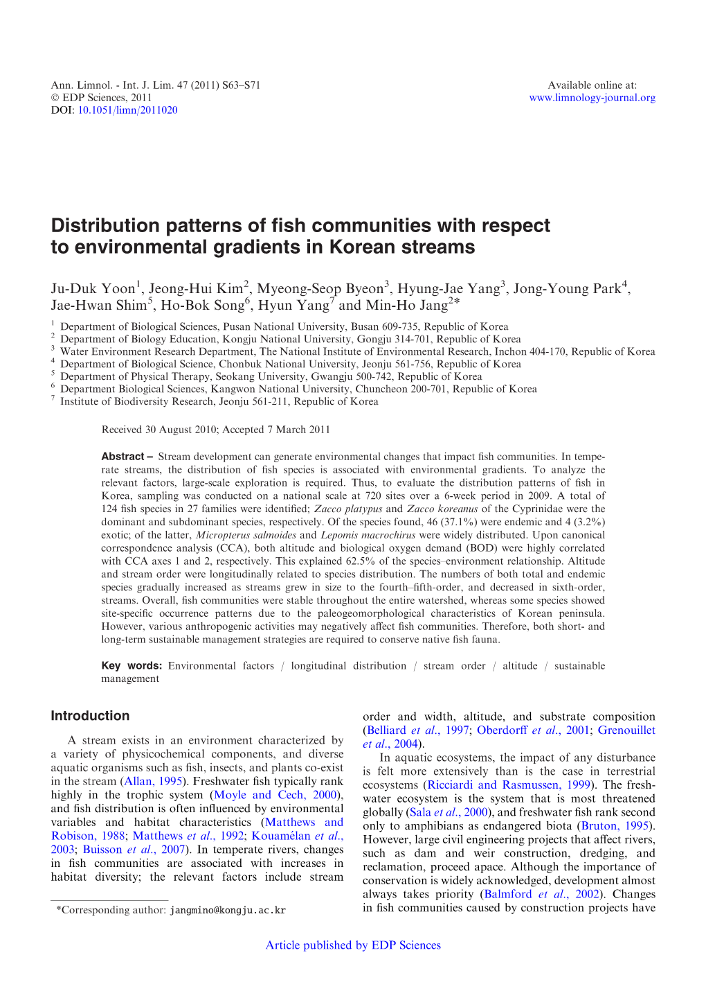 Distribution Patterns of Fish Communities with Respect To