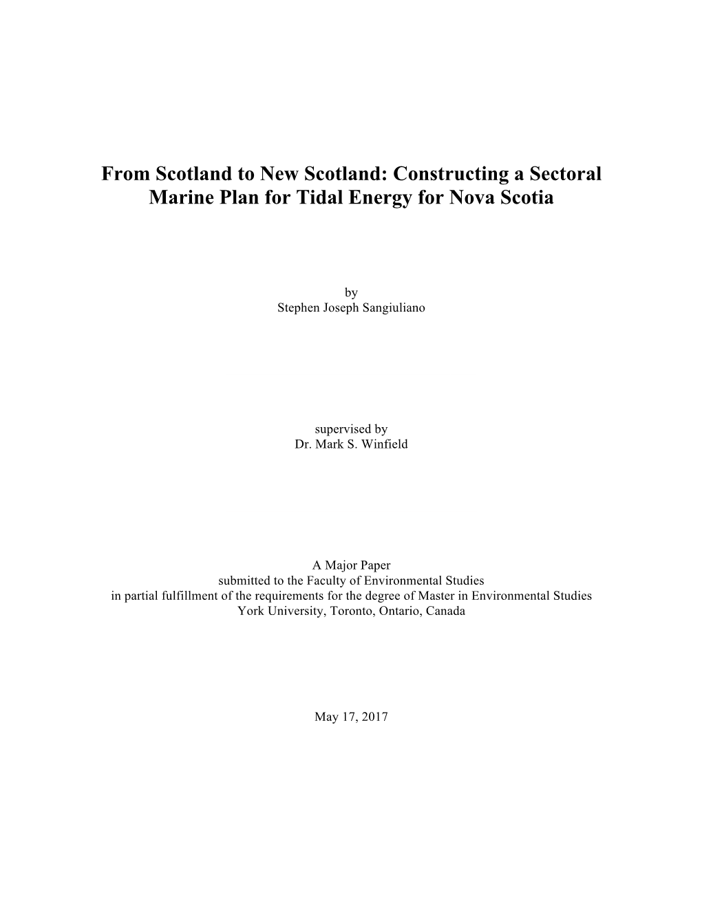 Constructing a Sectoral Marine Plan for Tidal Energy for Nova Scotia