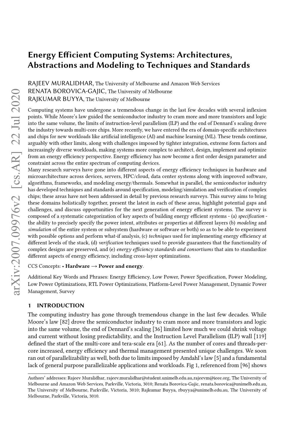 Energy Efficient Computing Systems: Architectures, Abstractions and Modeling to Techniques and Standards