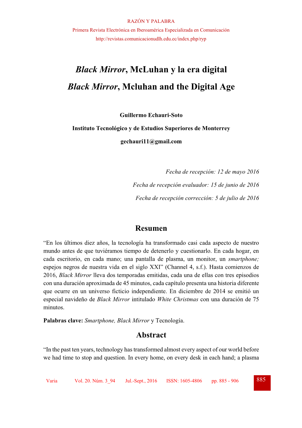 Black Mirror, Mcluhan Y La Era Digital Black Mirror, Mcluhan and the Digital Age