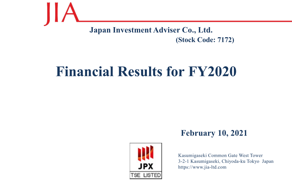 Financial Results for FY2020