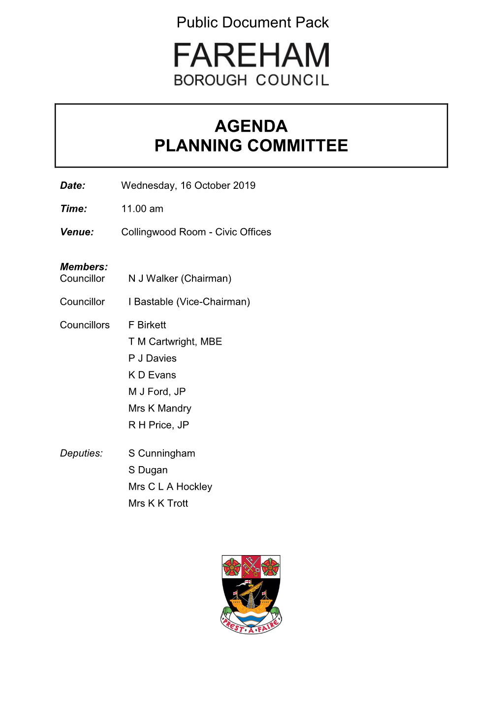 Agenda Document for Planning Committee, 16/10/2019 11:00