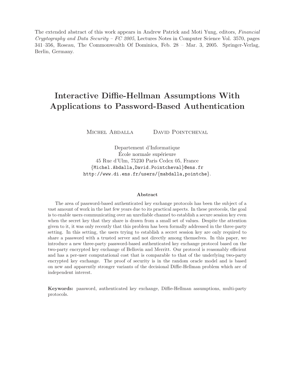 Interactive Diffie-Hellman Assumptions with Applications to Password-Based Authentication