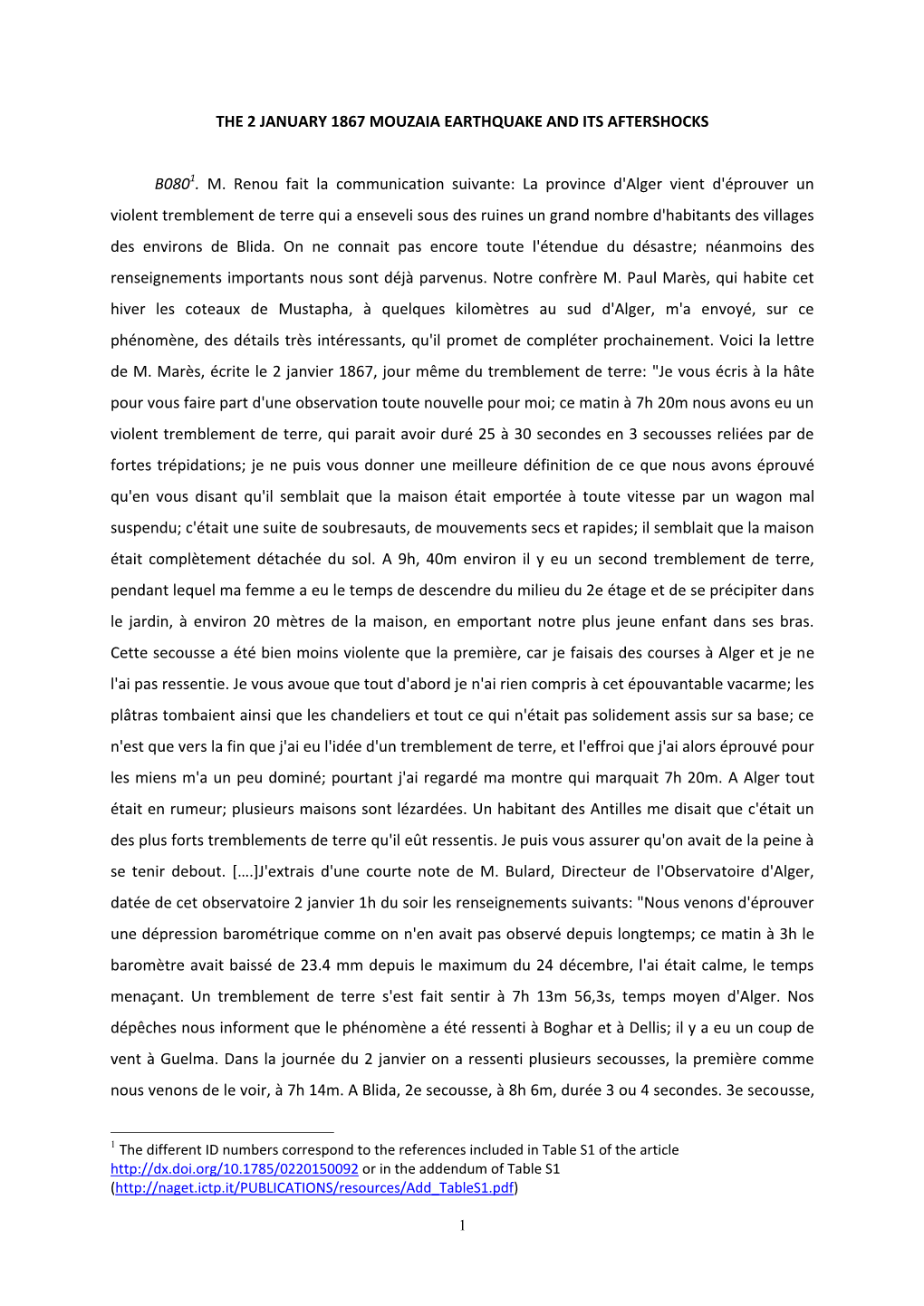 The 2 January 1867 Mouzaia Earthquake and Its Aftershocks