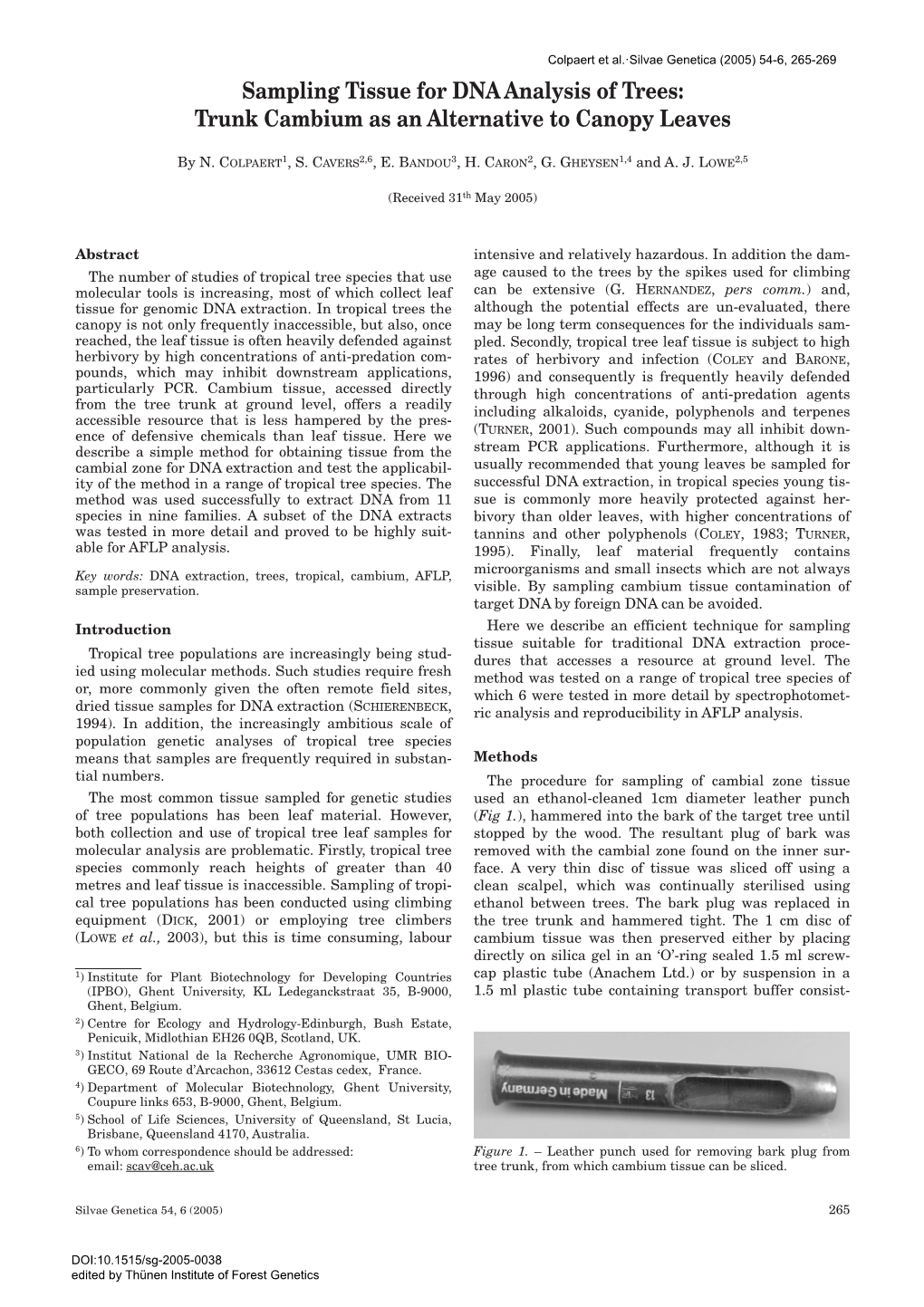 Sampling Tissue for DNA Analysis of Trees: Trunk Cambium As an Alternative to Canopy Leaves