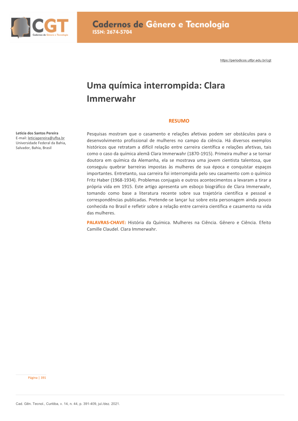 Uma Química Interrompida: Clara Immerwahr