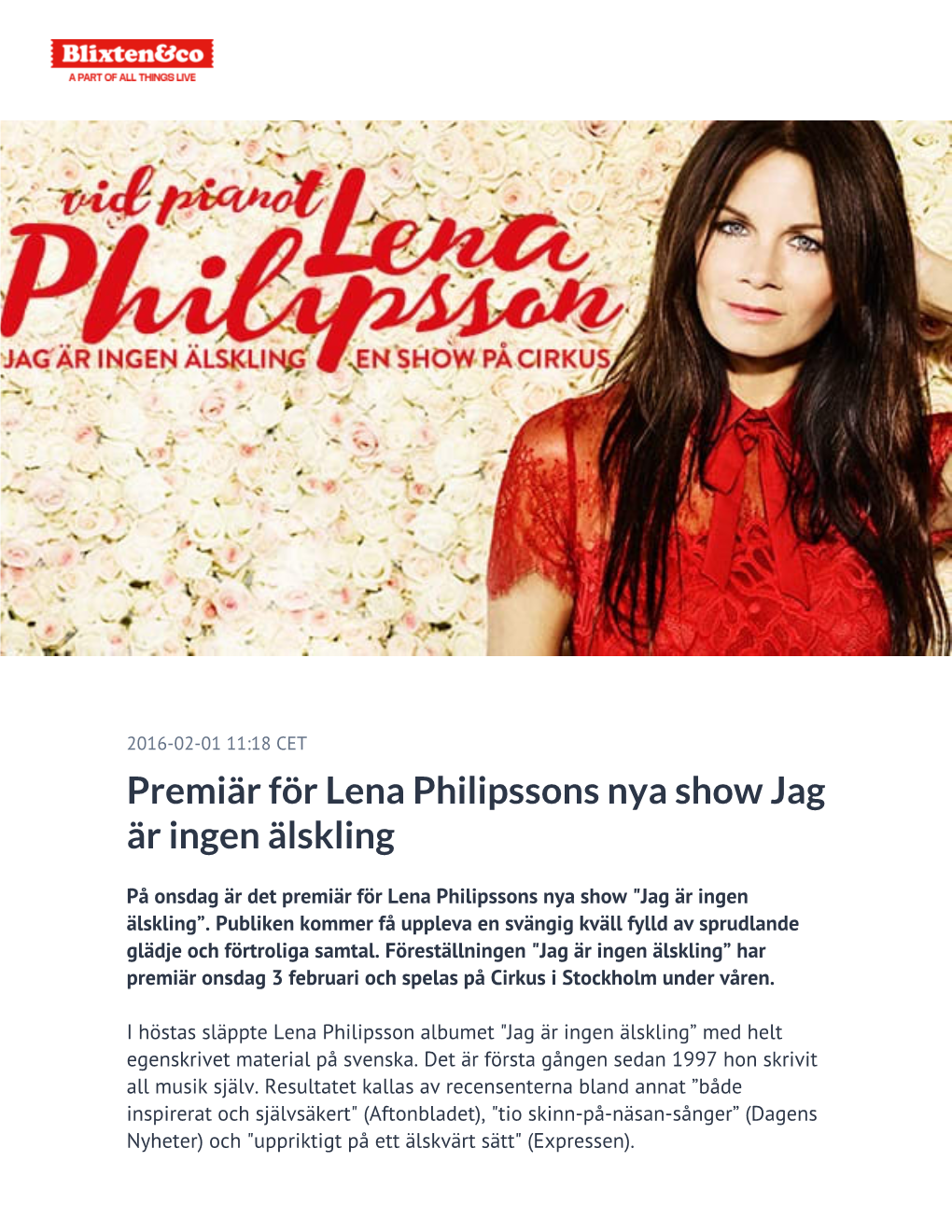 Premiär För Lena Philipssons Nya Show Jag Är Ingen Älskling