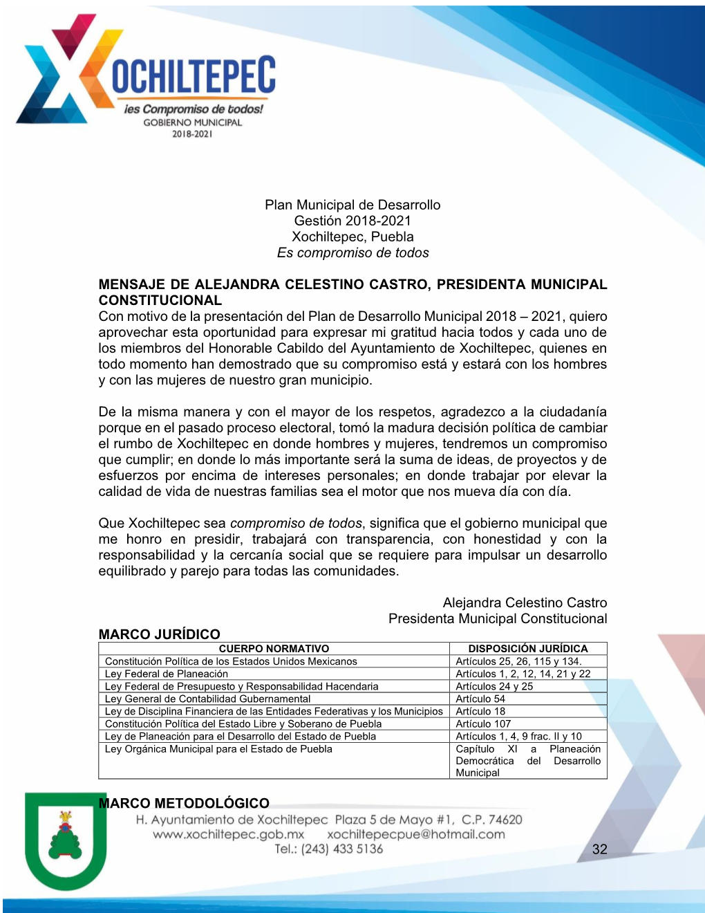 32 Plan Municipal De Desarrollo Gestión 2018-2021 Xochiltepec