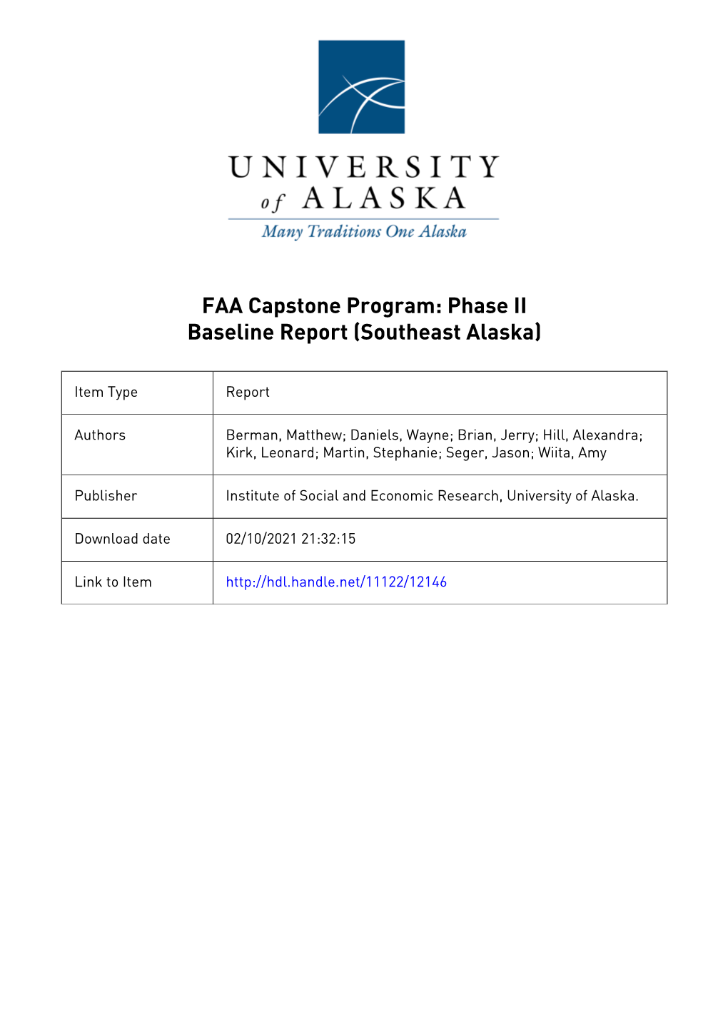 FAA Capstone Program, Phase II Baseline Report Southeast Alaska