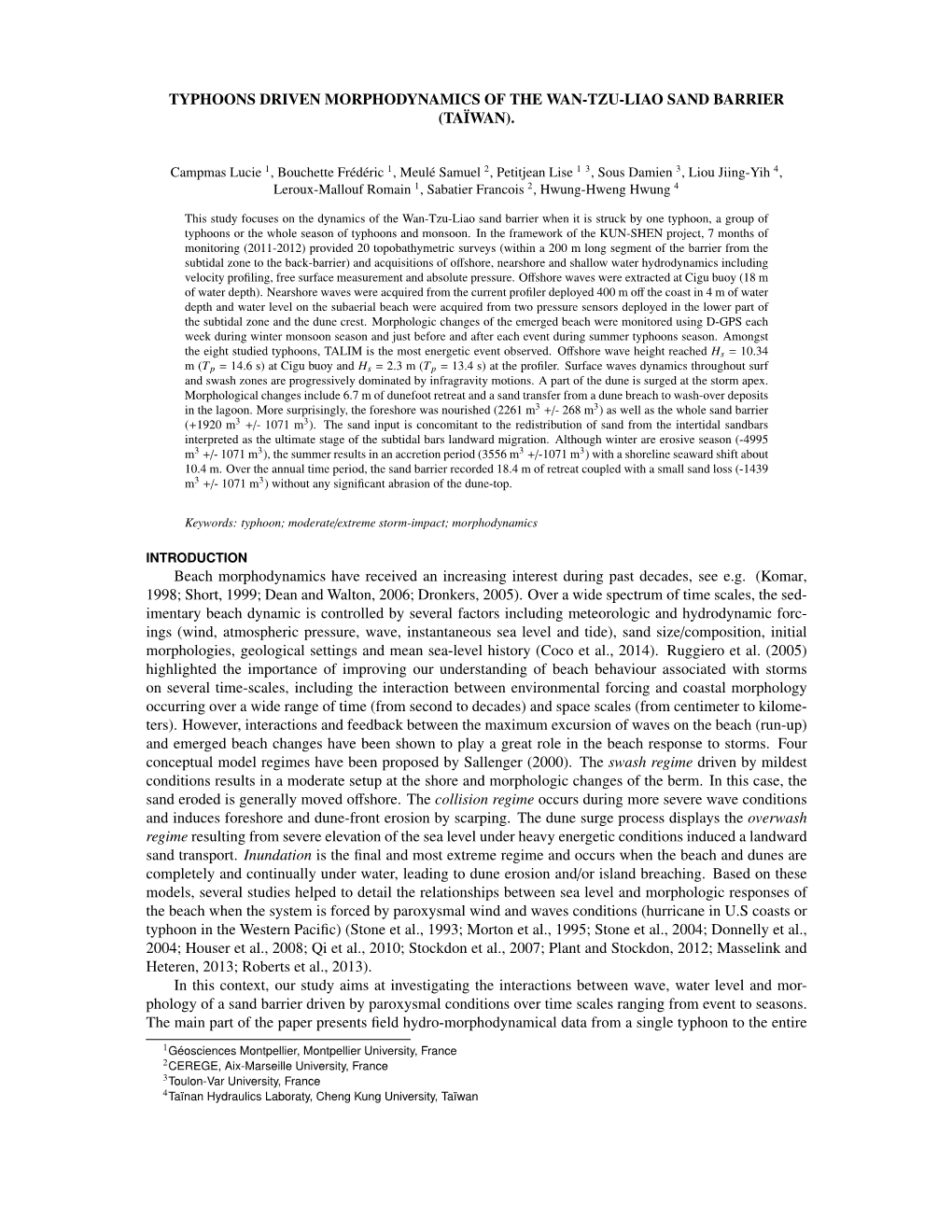 Typhoons Driven Morphodynamics of the Wan-Tzu-Liao Sand Barrier (Taïwan)