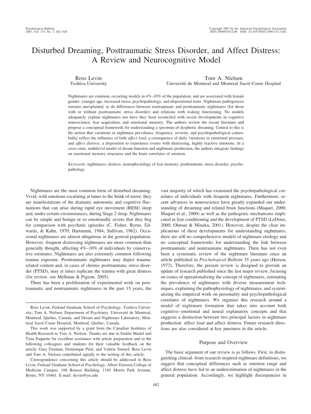 Disturbed Dreaming, Posttraumatic Stress Disorder, and Affect Distress: a Review and Neurocognitive Model