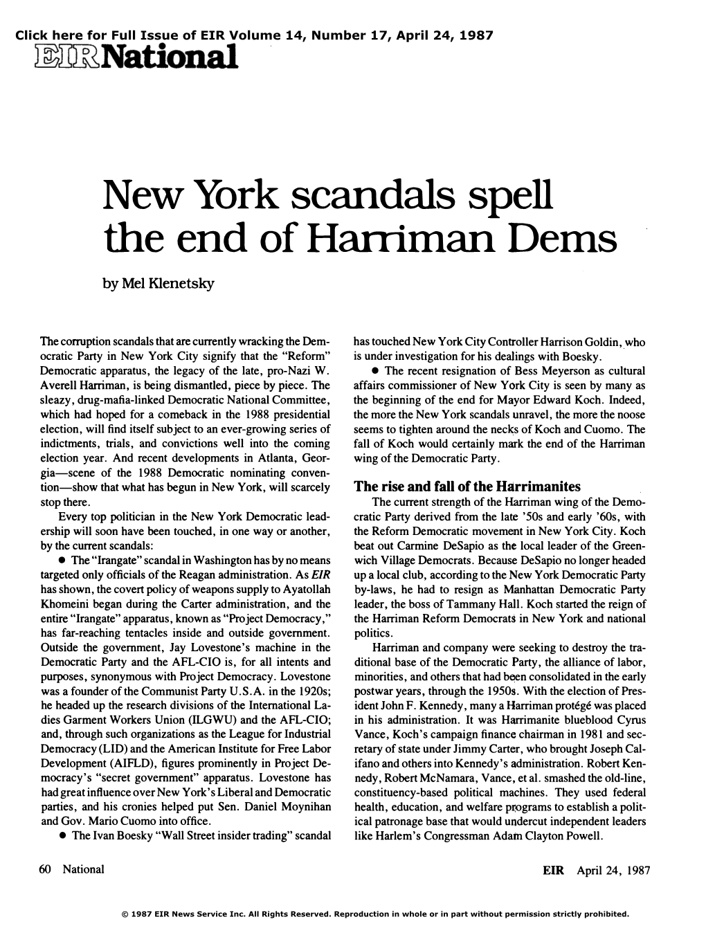 New York Scandals Spell the End of Harriman Dems