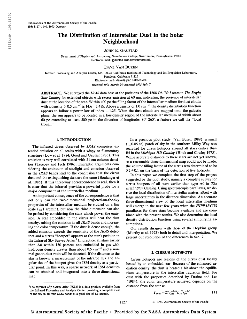 Publications of the Astronomical Society of the Pacific 105: 1127-1140, 1993 October