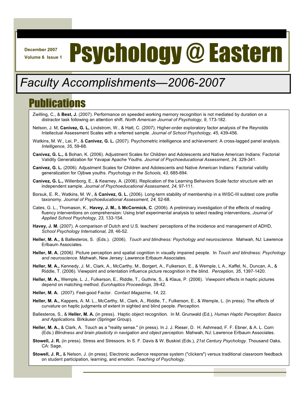 Psychology @ Eastern @E@Department