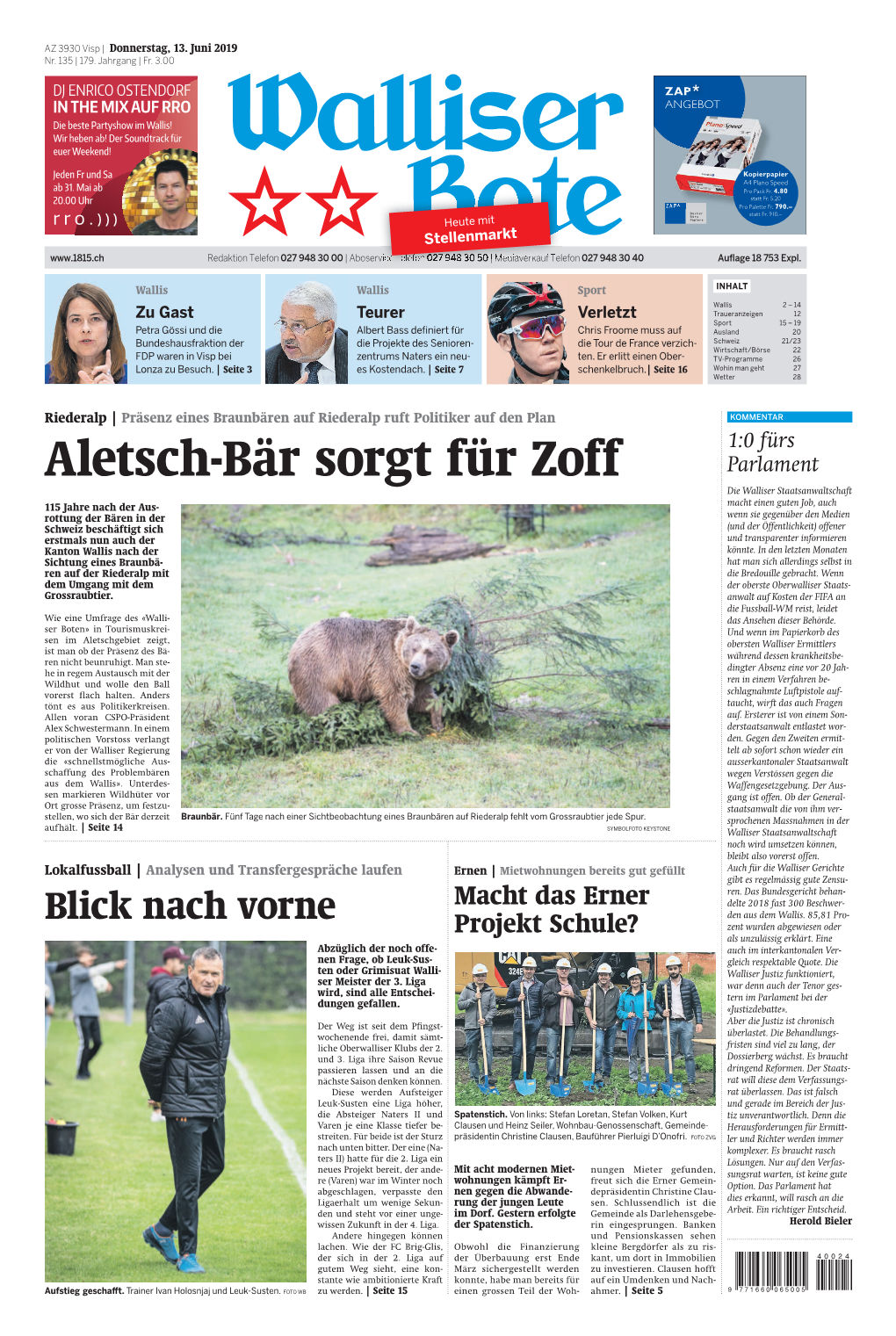 Aletsch-Bär Sorgt Für Zoff