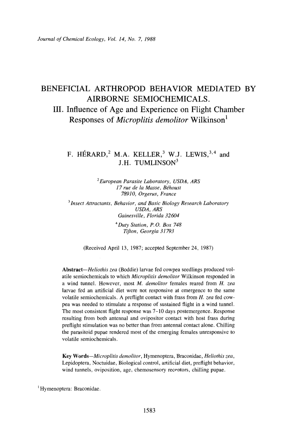 Beneficial Arthropod Behavior Mediated by Airborne Semiochemicals