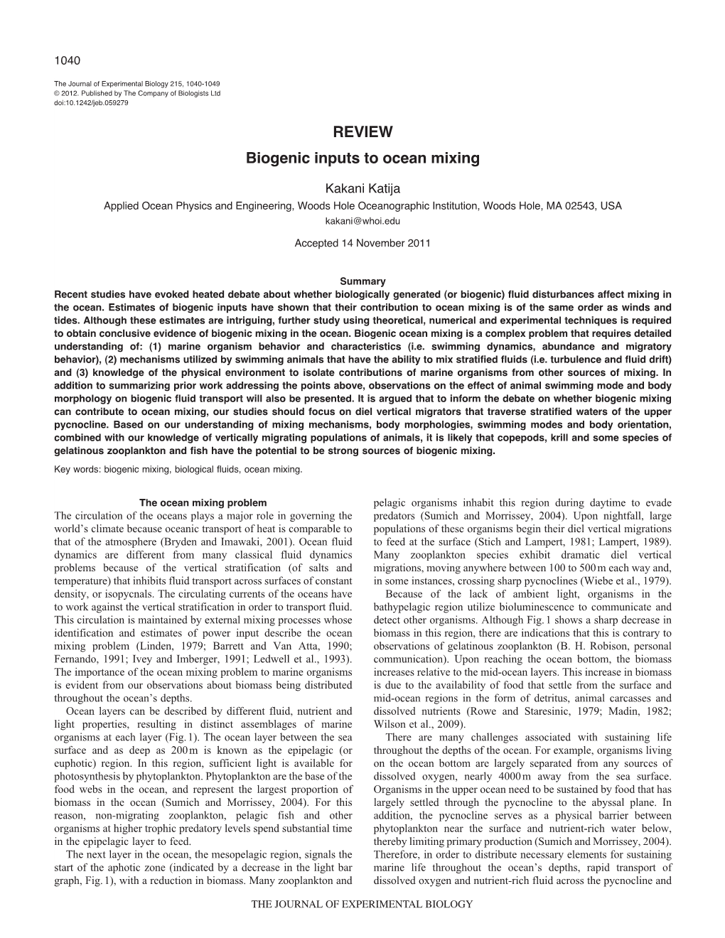 REVIEW Biogenic Inputs to Ocean Mixing