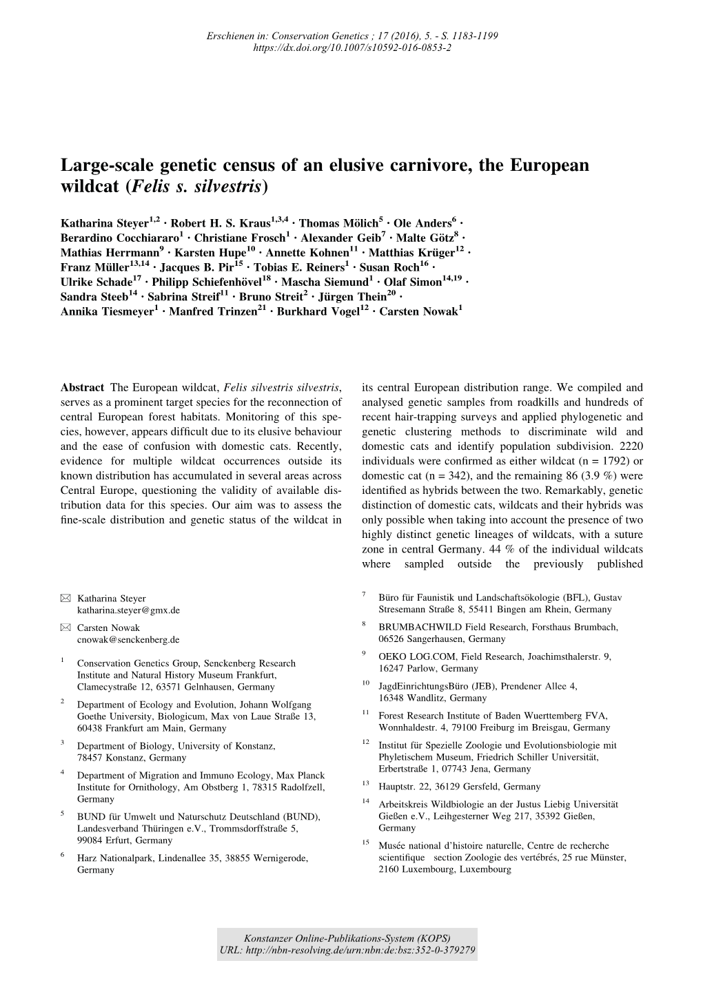 Large-Scale Genetic Census of an Elusive Carnivore, the European Wildcat (Felis S